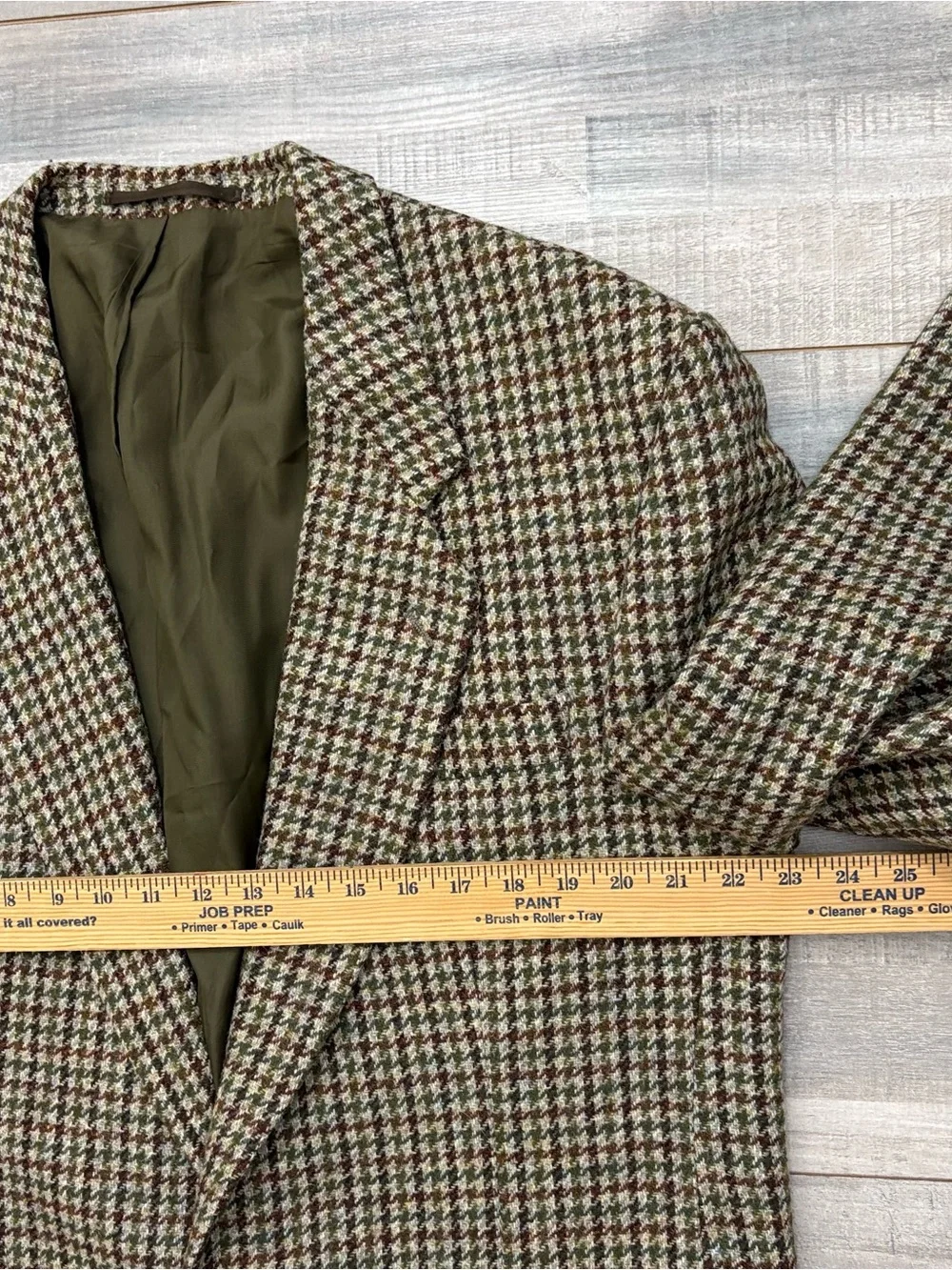 Vtg Joel Ferrin Harris Tweed Blazer Men's 46R Beige Houndstooth Wool Sport Coat
